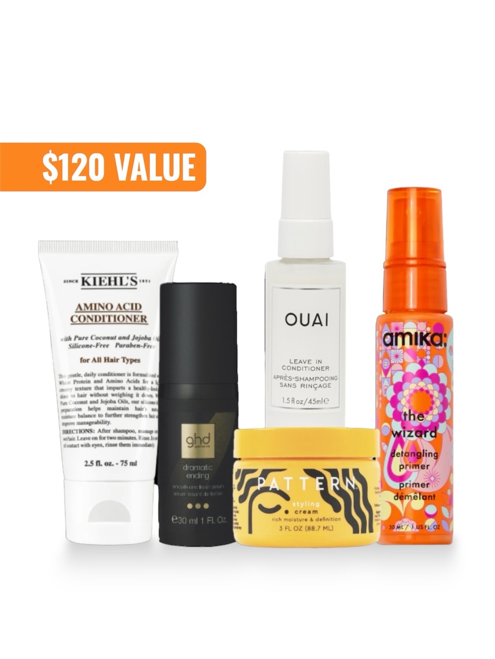 OUAI Kiehl’s Amika GHD Pattern Hair Care Treatment Variety Size Bundle Set